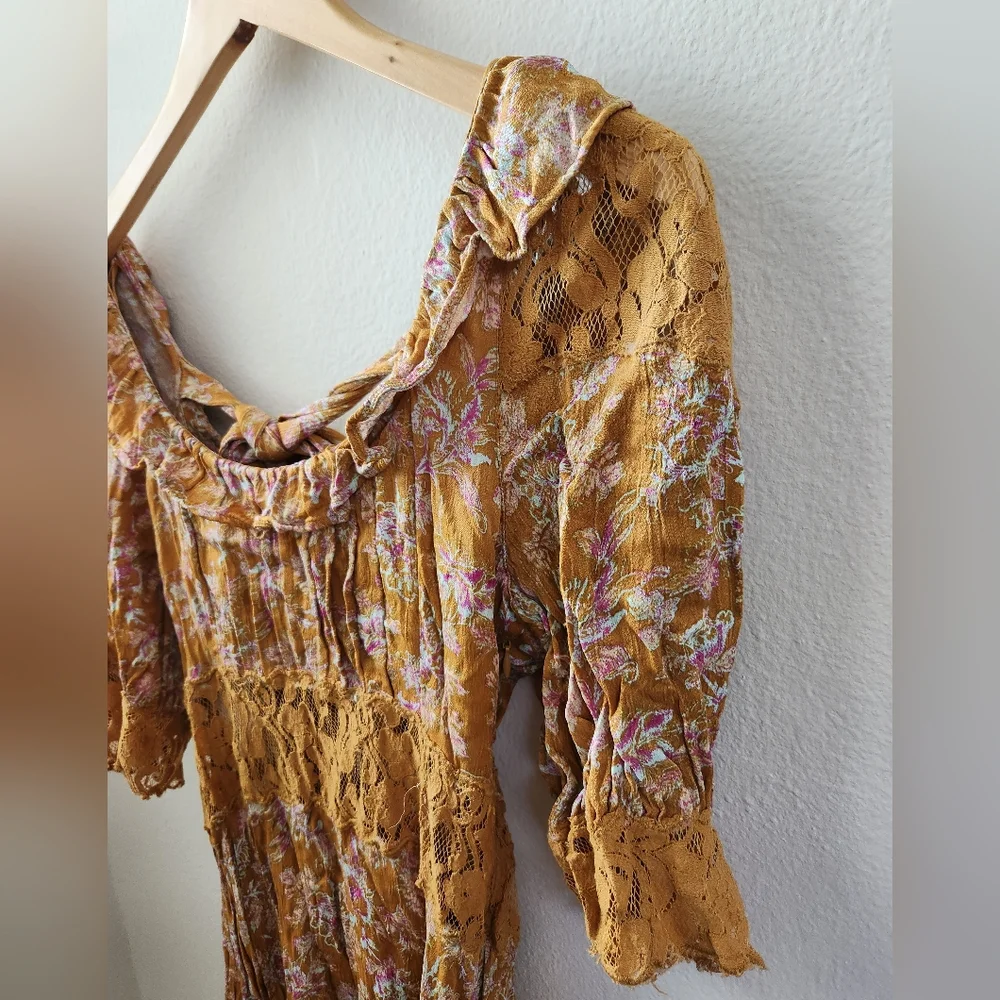 Free‎ People Lucie Mini Dress Antique Coin Combo Mustard Yellow Open Back Size 2